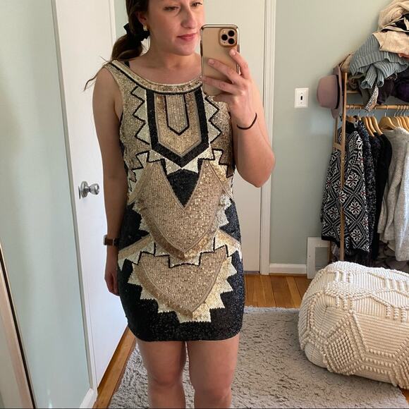 Needle & Thread Gold Sequin Mini Dress 4 - Picture 6 of 11